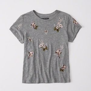 Abercrombie & Fitch Grey Tee  Floral Embroidered
